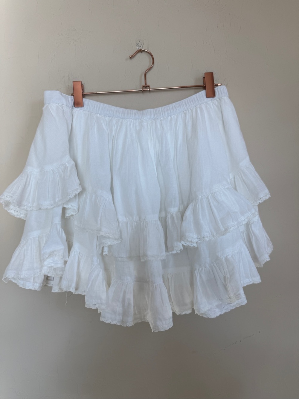 Arie White Rock n Ruffle Tiered Cotton Mini Skirt Large